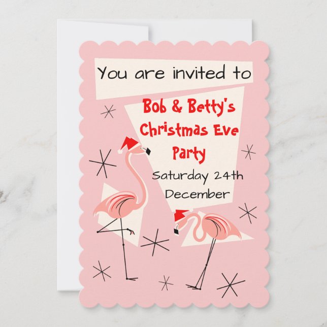 Flamingo Santas Pink invitation scalloped (Front)