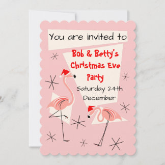 Flamingo Santas Pink invitation scalloped