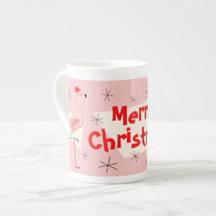 Flamingo Santas Pink Merry Christmas bone china Mug