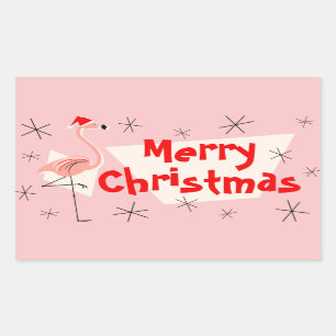 Flamingo Santas Pink Merry Christmas rectangle Rectangular Sticker