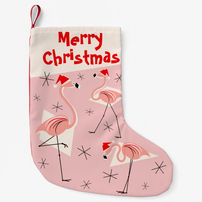 Flamingo Santas Pink Merry Christmas stocking (Front)