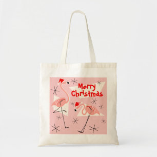 Flamingo Santas Pink Merry Christmas tote bag
