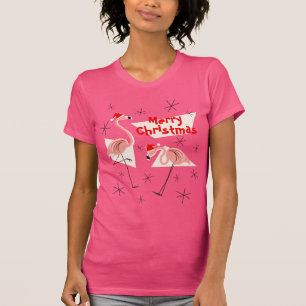 Flamingo Santas Pink Merry Christmas women's T-Shirt
