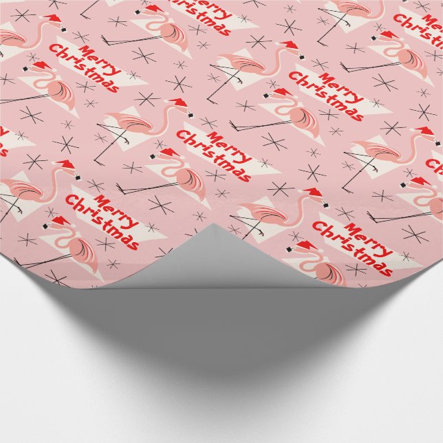 Flamingo Santas Pink Merry Christmas Wrapping Paper (Corner)