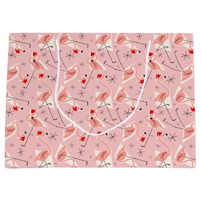 Flamingo Santas Pink Multi large gift bag (Front)