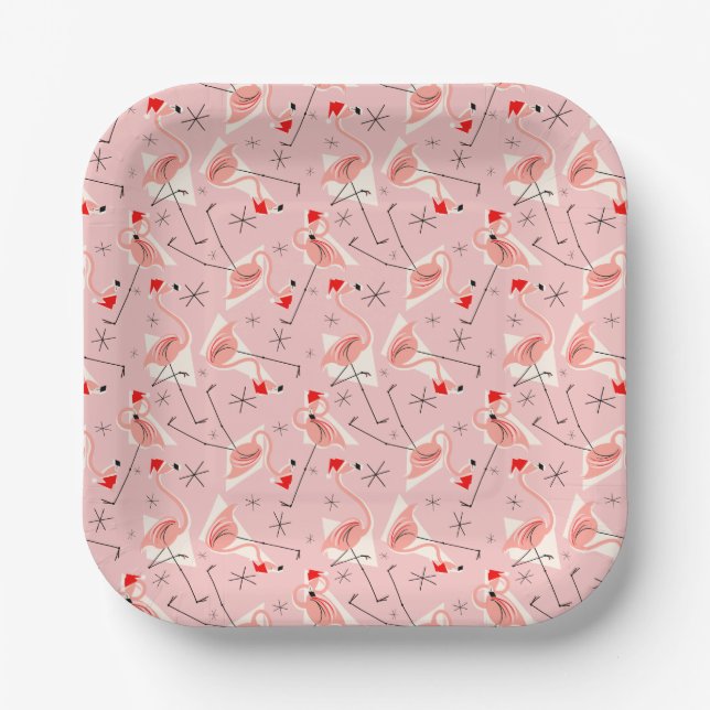 Flamingo Santas Pink Multi paper plate (Front)