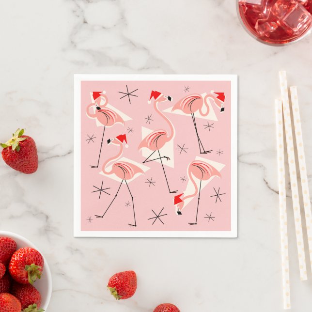 Flamingo Santas Pink paper napkin (Insitu)