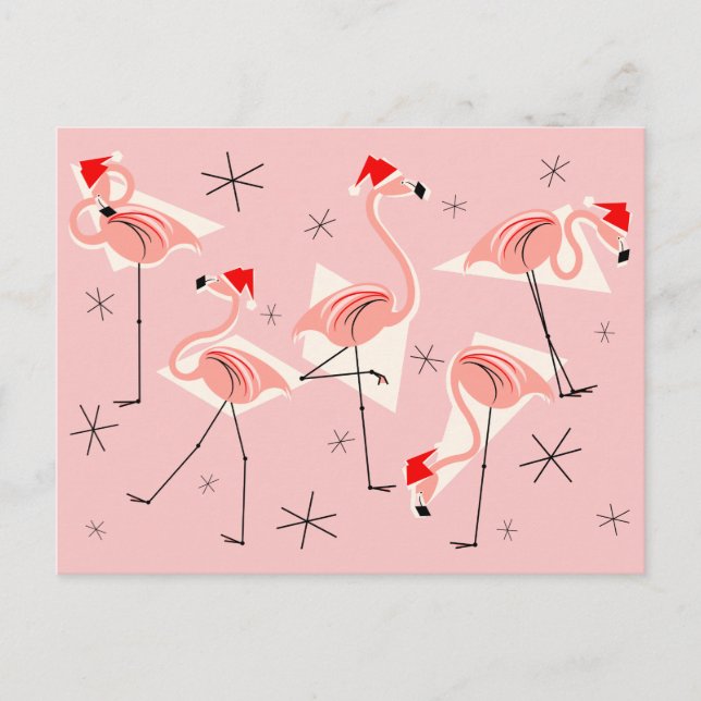 Flamingo Santas Pink postcard (Front)
