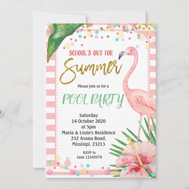 Flamingo School's Out For Summer Invitation (Front)