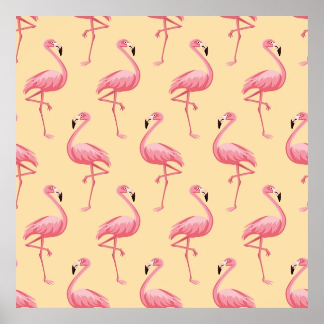 Flamingo seamless pattern background. Pink flaming Poster (Front)
