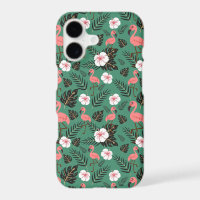 Flamingo seamless pattern pink on green background