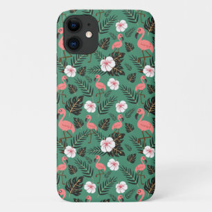 Flamingo seamless pattern pink on green background Case-Mate iPhone case