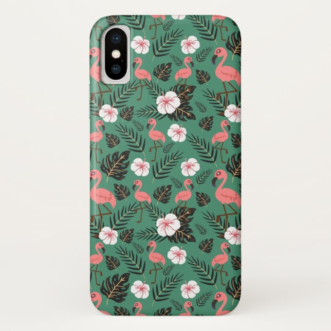 Flamingo seamless pattern pink on green background Case-Mate iPhone case (Back)
