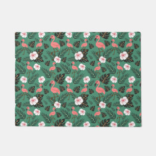 Flamingo seamless pattern pink on green background doormat