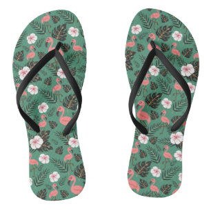 Flamingo seamless pattern pink on green background jandals
