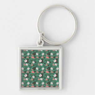 Flamingo seamless pattern pink on green background key ring