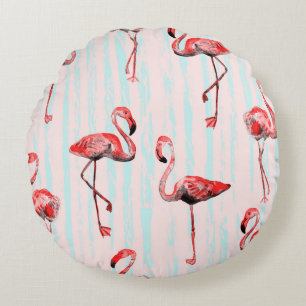 Flamingo seamless pattern round cushion