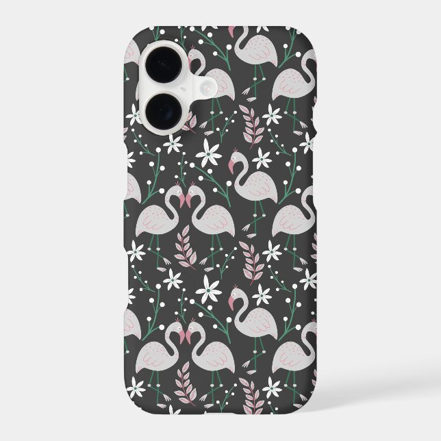 Flamingo seamless pattern white on dark background (Back)