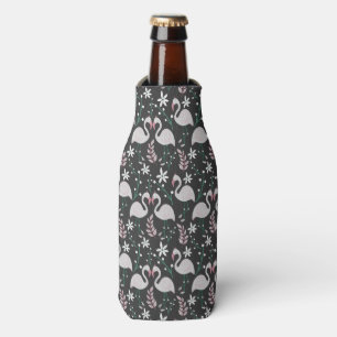 Flamingo seamless pattern white on dark background bottle cooler