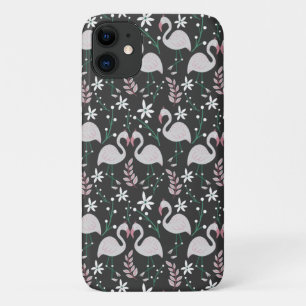 Flamingo seamless pattern white on dark background Case-Mate iPhone case