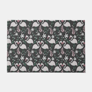 Flamingo seamless pattern white on dark background doormat