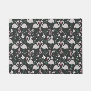 Flamingo seamless pattern white on dark background doormat