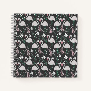 Flamingo seamless pattern white on dark background notebook