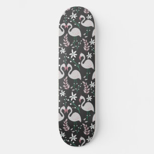 Flamingo seamless pattern white on dark background skateboard