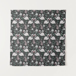 Flamingo seamless pattern white on dark background tapestry
