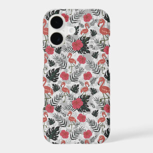 Flamingo seamless pattern with floral background