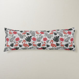 Flamingo seamless pattern with floral background body cushion