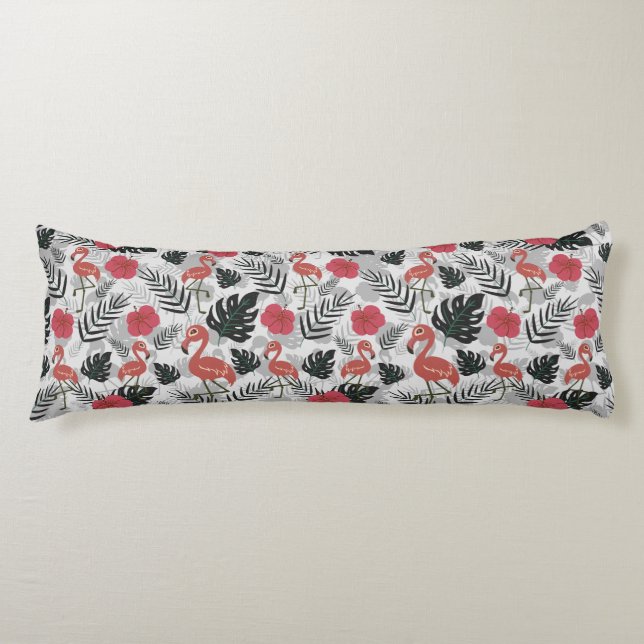 Flamingo seamless pattern with floral background body cushion (Front)