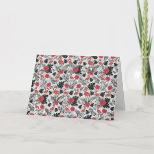 Flamingo seamless pattern with floral background card