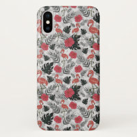 Flamingo seamless pattern with floral background