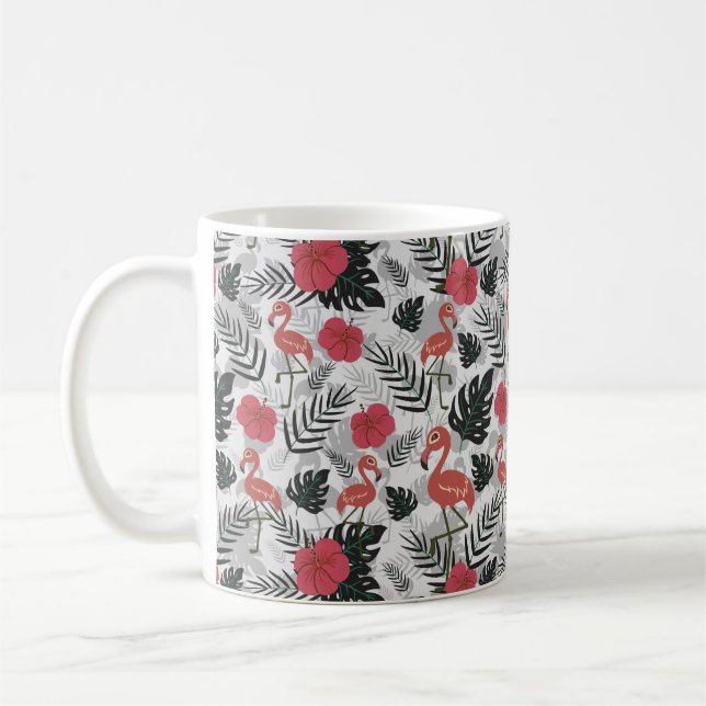Flamingo seamless pattern with floral background coffee mug (Left)