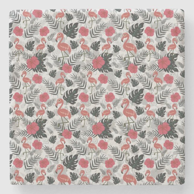 Flamingo seamless pattern with floral background stone coaster (Front)