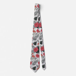 Flamingo seamless pattern with floral background tie