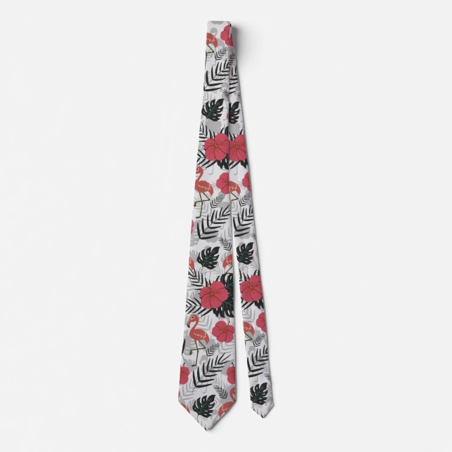 Flamingo seamless pattern with floral background tie (Front)