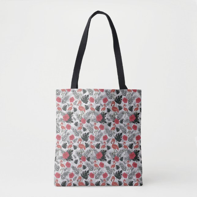 Flamingo seamless pattern with floral background tote bag (Front)