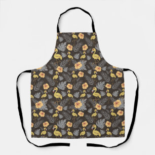 Flamingo seamless pattern with flowers and leaves apron