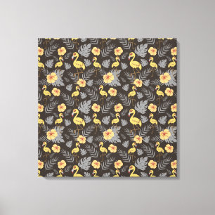 Flamingo seamless pattern with flowers and leaves canvas print