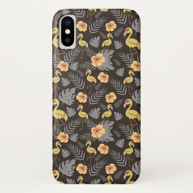 Flamingo seamless pattern with flowers and leaves Case-Mate iPhone case (Back)