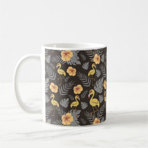 Flamingo seamless pattern with flowers and leaves coffee mug