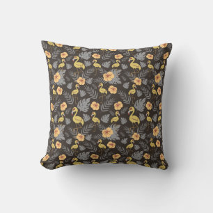 Flamingo seamless pattern with flowers and leaves cushion