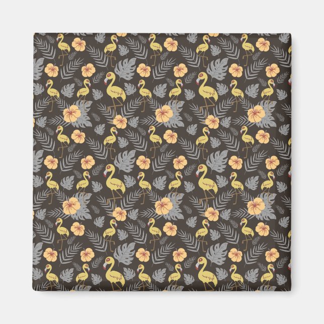 Flamingo seamless pattern with flowers and leaves magnet (Front)