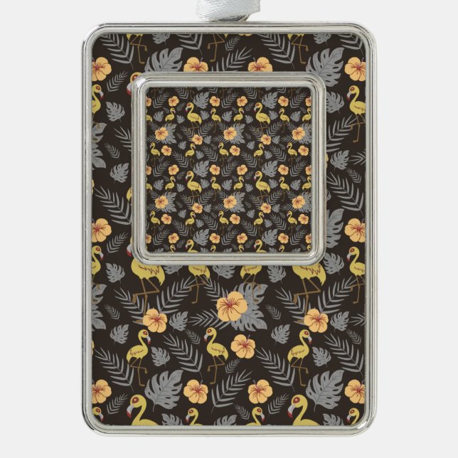 Flamingo seamless pattern with flowers and leaves silver plated framed ornament (Front)