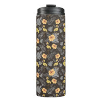 Flamingo seamless pattern with flowers and leaves