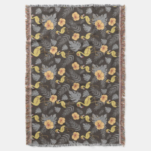 Flamingo seamless pattern with flowers and leaves throw blanket