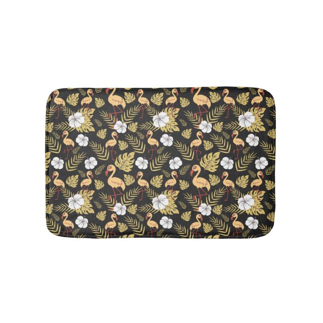 Flamingo seamless pattern yellow and white flowers bath mat (Front)