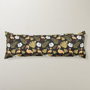Flamingo seamless pattern yellow and white flowers body cushion